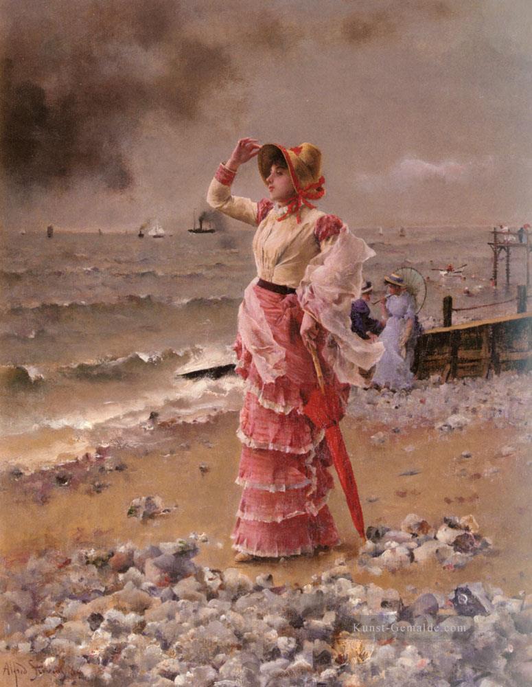 Femme Elegante Voyant Filer Un Vapeur Dame belgische Maler Alfred Stevens Ölgemälde